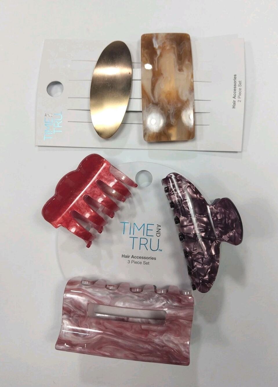 Time and Tru Women's Hair Claw Clips, 2-Pack, Red 5PC